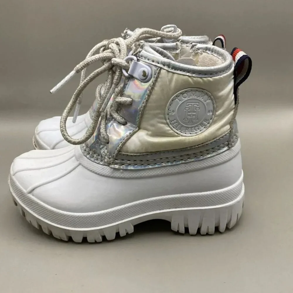 Tommy Hilfiger Girls White Danni Duck Rain/Snow Boot Shoes Sz 8